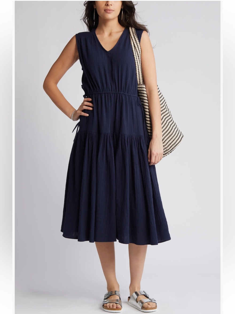 Caslon Tiered Cotton Gauze Midi Dress Size XL (16 or 14W) 100% Cotton Pockets